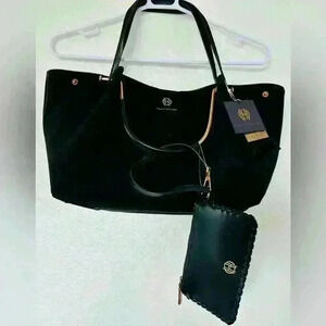 House of Harlow 1960 - Black Suede Luxe Satchel & Wristlet- Vegan -NWT